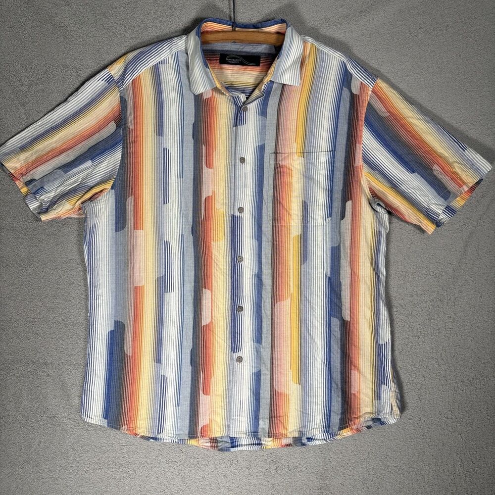 Jhane Barnes Frequency Shirt Men’s Size XL Cotton Blue Orange‎ White Geometric